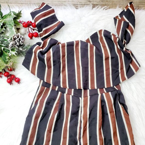 Shein Womens Maxi Bronze Black Jumpsuit Striped - Picture 2 of 4